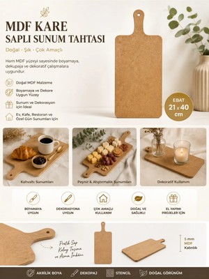 Eymen Hobi Tasarım Eymen Hobi Mdf Dikdörtgen Saplı Supla ve Sunum Tahtası 21X40 cm