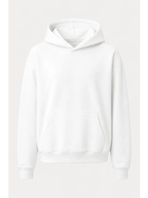 Juuuj Beyaz Üç Iplik Şardonlu Kumaş Kapişonlu Kurdele Detaylı Kanguru Cepli Sweatshirt