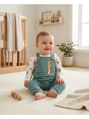 By Murat Baby Ikili(2'li) Yeşil Pamuklu Tavşan Desenli Unisex Bebek Tulum ve Hayvan Desenli Erkek Bebek Tulumu Yenidoğan Kız Bebek Tulumu