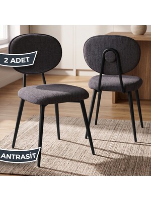 Canisa Nubba Serisi 2 Adet Bukle Kumaş Siyah Metal Iskeletli Mutfak Sandalyesi