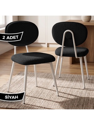 Canisa Nubba Serisi 2 Adet Antrasit Bukle Kumaş Beyaz Metal Iskeletli Mutfak Sandalyesi