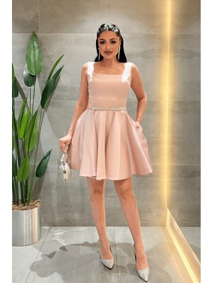 Giyimmasalı Saten Kumaş Sırtı Ipli Mini Elbise - PUDRA-GYM-198