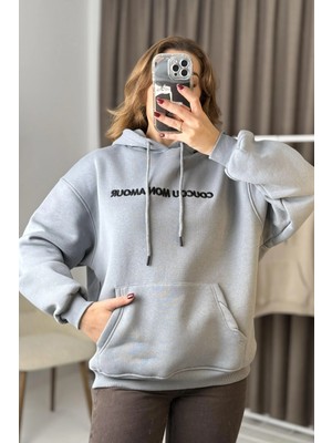 Juuuj Füme Pamuklu Karışımlı Kapüşonlu Yaka Oversize Kesim Kanguru Cepli Sweatshirt