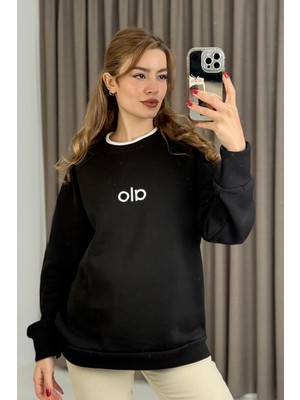 Juuuj Siyah Kontrast Yakası Garnili Bol Kesim Uzun Kollu Ribana Detaylı Rahat Sweatshirt