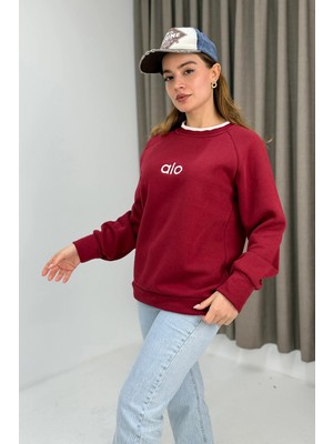 Juuuj Bordo Esnek Dokulu Yakası Garnili Bol Kesim Rahat Form Uzun Kollu Sweatshirt