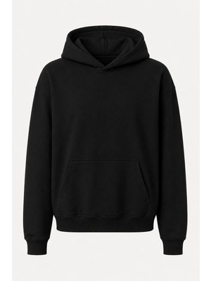 Juuuj Siyah Üç Iplik Şardonlu Kumaş Kapişonlu Kanguru Cepli Kurdele Detaylı Sweatshirt