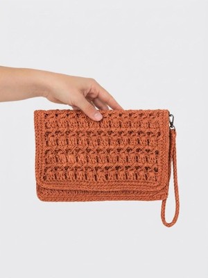 Myzumax El Örmesi Kadın Kağıt Ip Portföy Çanta - 2 Bölmeli Mıknatıslı Bilek Askılı Bohem Clutch