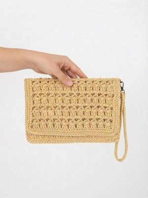 Myzumax El Örmesi Kadın Kağıt Ip Portföy Çanta - 2 Bölmeli Mıknatıslı Bilek Askılı Bohem Clutch
