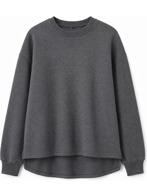 Juuuj Antrasit Pamuklu Bisiklet Yaka Uzun Kollu Yanları Yırtmaç Detaylı Rahat Kesim Sweatshirt