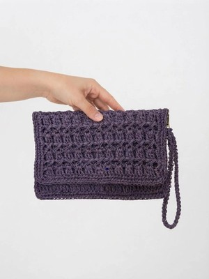 Myzumax El Örmesi Kadın Kağıt Ip Portföy Çanta - 2 Bölmeli Mıknatıslı Bilek Askılı Bohem Clutch
