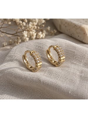 Gold Renk Zirkon Taşlı Çok Sıralı Mini Halka Kadın Küpe