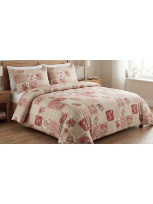 Maki Home Makiteksçift Kişilik 200X220 Pamuklu Patchwork Gül Desenli Nevresim Seti - Country Tarz Kırkyama Model