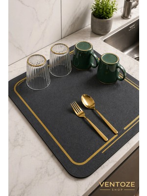 Ventoze Nappa Deri Hızlı Kuruyan Kaymaz Tabanlı Çok Amaçlı Banyo ve Mutfak Matı 40X50 cm Siyah
