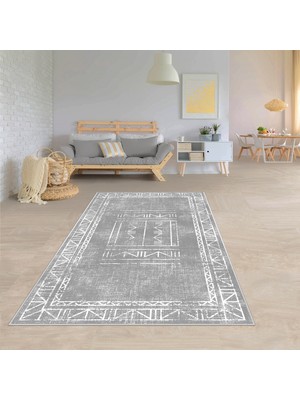West Home Modern Dijital Baskılı Yıkanabilir Kaymaz Taban Halı 60 x 100 cm Gri Renkli Salon ve Mutfak