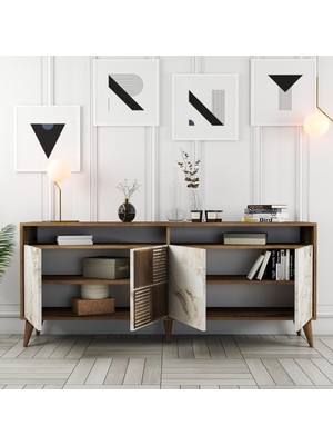 Variant Mobilya Milan Konsol - Modern Tasarım Ceviz ve Beyaz Mermer 78 cm Yükseklik 180 cm Genişlik