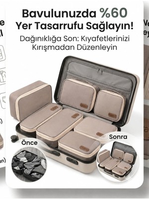 Nubajka 4'lü Valiz Organizer Seti | Seyahat ve Bavul Düzenleyici | Taşıma Çantası ve Gözlük Kılıfı Hediyeli | Gül Kurusu