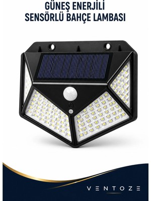 Ventoze Solar Güneş Enerjili Hareket Sensörlü Dış Mekan Bahçe Duvar Lambası Su Geçirmez Aydınlatma 2 Adet Beyaz