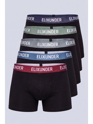 Elixunder Erkek 5'li Boxer Kutulu Saf Pamuklu Likralı Erkek Boxer - Line Pack