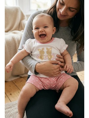 CemBebe Kız Bebek Yazlık Kısa Kol Şort Takım Tavşan Desen