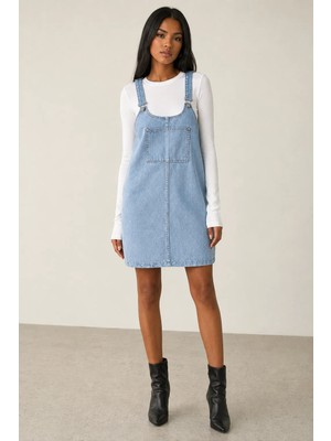 Shevega Ayarlanabilir Askılı Buzmavi Kadın Denim Elbise