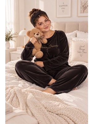 Nisanca Büyük Beden Kadife Kadın Pijama Takımı - Süper Soft Kadife