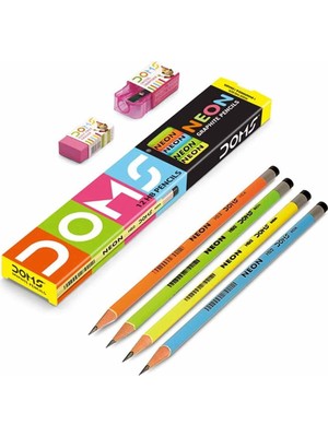 Doms DO7949 Neon Kurşun Kalem 12'li + Silgi + Kalemtraş