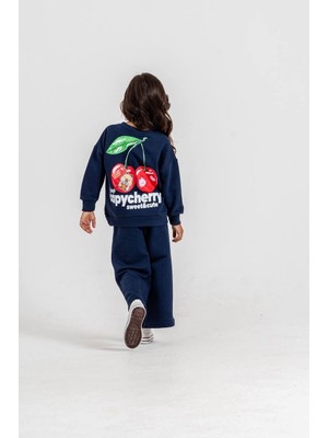 Cg Kids Capybara ve Kiraz Baskılı 3 Iplik Sweatshirt & Eşofman Altı Kız Çocuk Alt Üst Takım Lacivert
