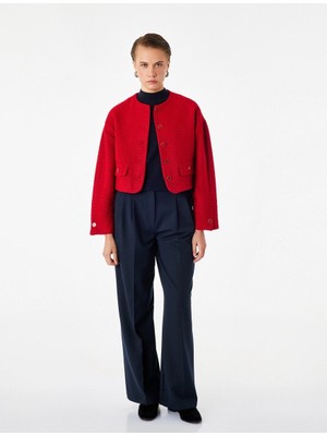 Koton Uzun Kollu Cepli Viskon Karışımlı Düğmeli Oversize Kruvaze Yaka Blazer Ceket