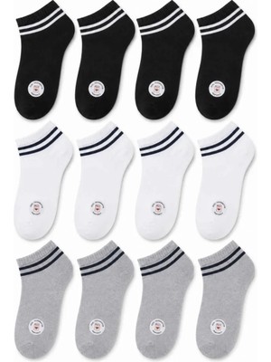 Bezos Unisex Çizgili Kısa Konç Patik Çorap 12 Çift, %85 Pamuklu Geri Dönüştürülmüş Iplik, Parfümlü Ince Dikişli, Siyah Beyaz Gri Günlük Spor Çorabı — Beden: 36-40, Renk: Çok Renkli 12 Li