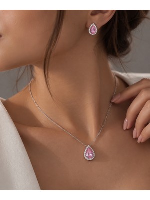 Alyans Model Pembe Damla Taşlı Kolye ve Küpe Seti – Zarif Işıltı