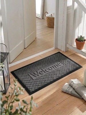 Tiritoğlu Home 45 x 75 cm Gri Welcome Yazılı Halı Paspas Kaymaz Taban Iç/dış Mekan