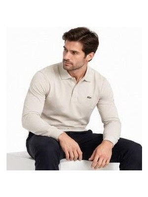 Lacoste   Polo Çıt  Çıt  Kapama Dar  Kesim   Bej  Uzun  Kol