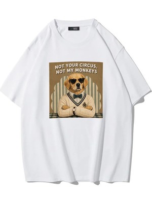 Brz Collection Unisex Oversize Not Your Circus, Not My Monkeys T-Shirt (Beyaz)