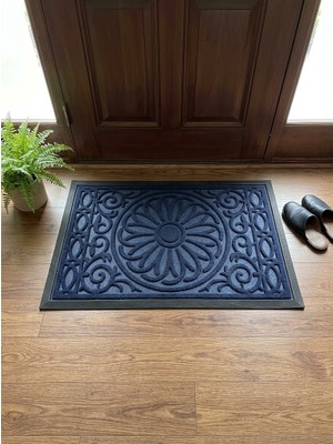 Tiritoğlu Home 45 x 75 cm Lacivert Güneş Desenli Halı Paspas Kaymaz Taban Iç/dış Mekan