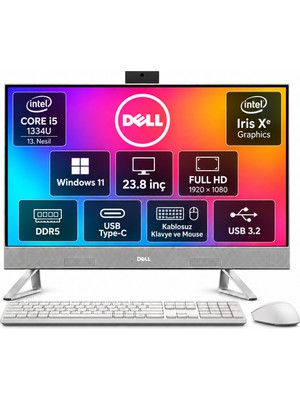 Dell EC242501020UBU Intel Core I5 1334U 32GB 512GB SSD Windows 11 Home Iris Xe Graphics 23.8'' Fullhd All In One Bilgisayar Snertech