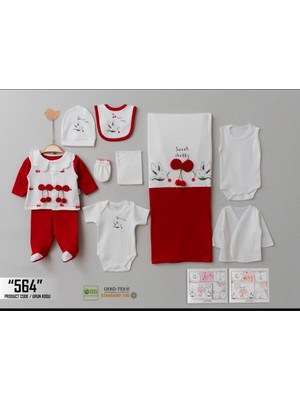 Milays Kız Bebek Organik 0-3 Ay Ponpon Kirazlı 10 Lu Hastane Çıkışı Zıbın Seti