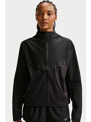 Nike Aeroswift Aerogami Storm-Fit Womens Running Jacket Çanta Olabilen Su Itici Reflektörlü Kadın Koşu Yağmurluk Ceket Siyah