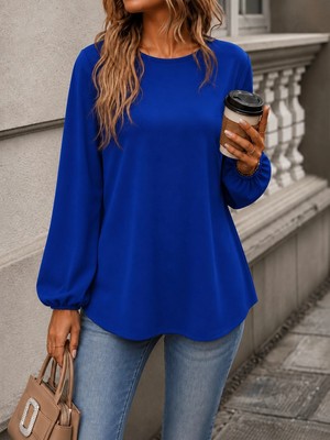 Lune Store Kadın Uzun Kollu Bisiklet Yakalı Janjan Krep Bluz