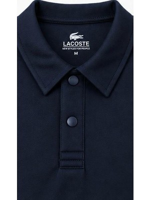 Lacoste  Polo  Yaka Çıt Çıt Kapama  Dar Kesim Lacivert Uzun Kol