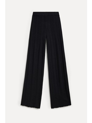 Mudo Kadın Siyah Beli Lastikli Wide Leg Triko Pantolon