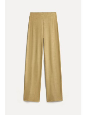 Mudo Kadın Bej Rengi Beli Lastikli Wide Leg Triko Pantolon