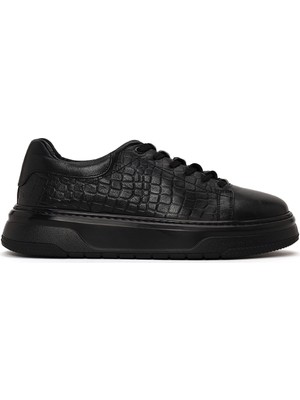 Derimod Erkek Siyah Bağcıklı Kalın Tabanlı Kroko Desenli Deri Sneaker WM78000811