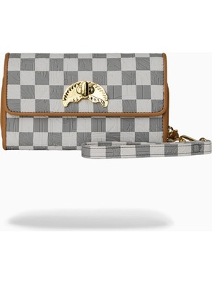 Sprayground Embossed Check Cream Sharkmouth Detaylı Kadın Cüzdan