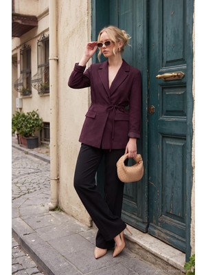 Lela Puantiye Astarlı Belden Bağlamalı Blazer Ceket Kadın Ceket 6524049