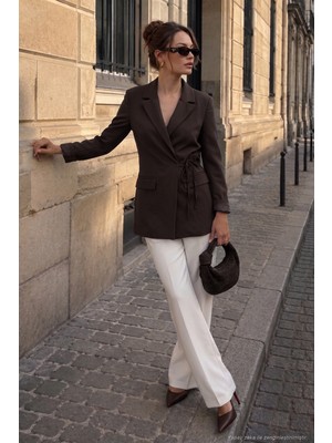 Lela Puantiye Astarlı Belden Bağlamalı Blazer Ceket Kadın Ceket 6524049