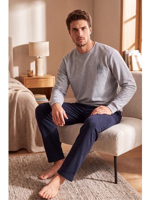 Buratti Ultra Soft Minimal Nakışlı Uzun Kollu Pijama Takımı Erkek Pijama Takımı 6575009