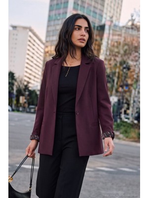 Lela Standart Fit Mono Yaka Desenli Astar Detaylı Blazer Ceket Kadın Ceket 6524003