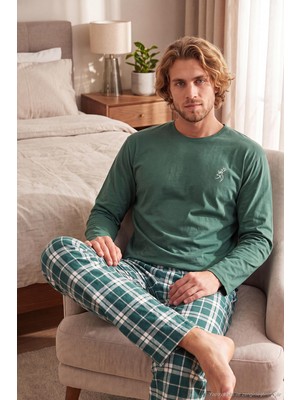 Buratti Ekoseli Pamuklu Bisiklet Yaka Uzun Kollu Pijama Takımı Erkek Pijama Takımı 6575003