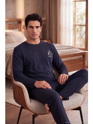 Buratti Ultra Soft Minimal Nakışlı Uzun Kollu Pijama Takımı Erkek Pijama Takımı 6575009