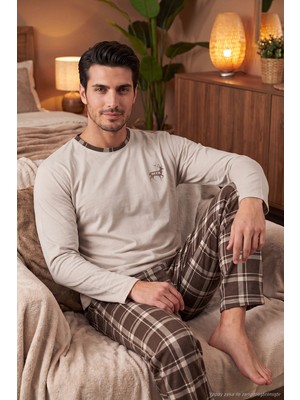 Buratti Bisiklet Yaka Ekoseli Desenli Pamuklu Regular Fit Erkek Pijama Takımı Uzun Kol 6574001